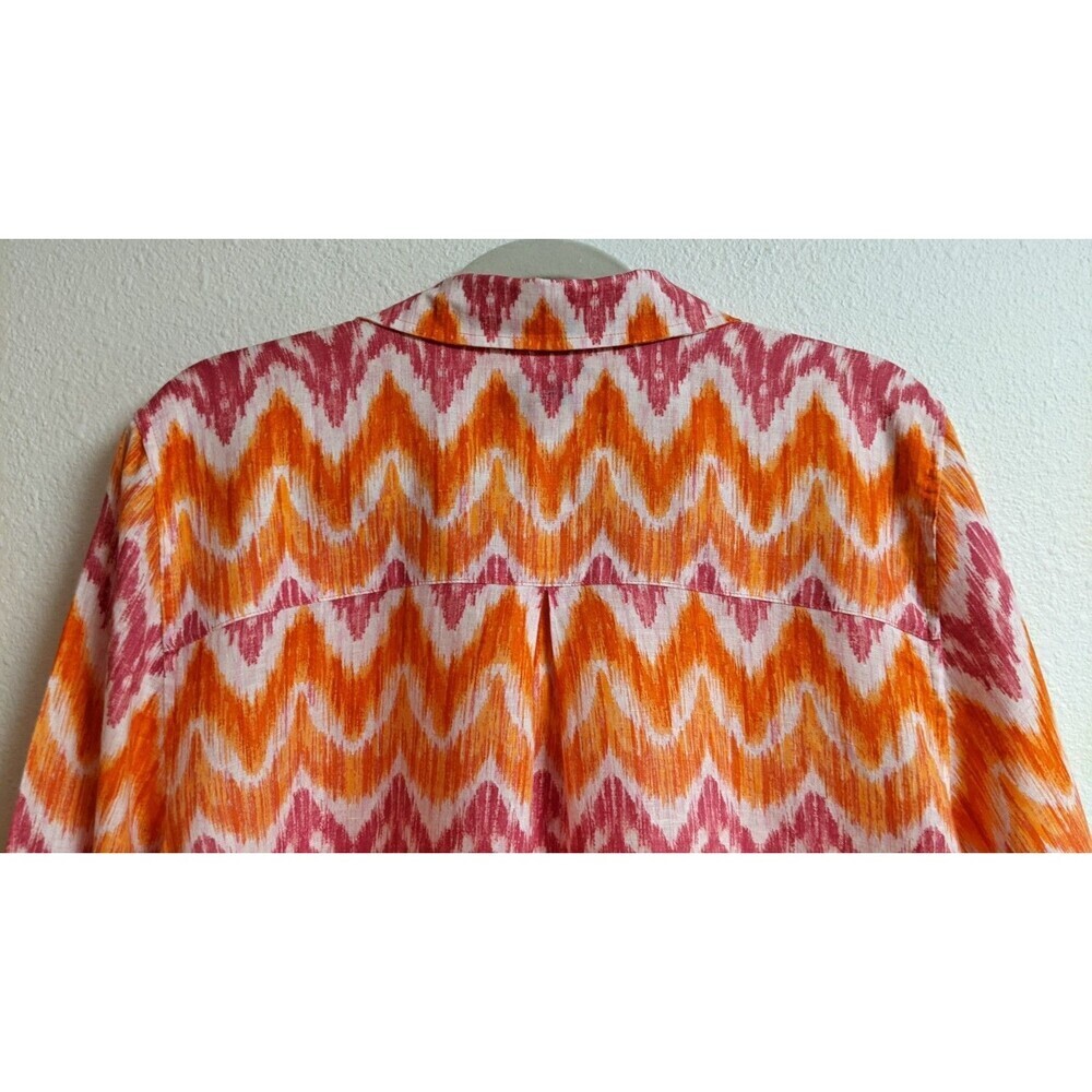 CHICO'S 100% Linen Multi-Colored Shirt Dress Swim Cover Roll-Tab Sleeves 3/16 - Picture 8 of 10